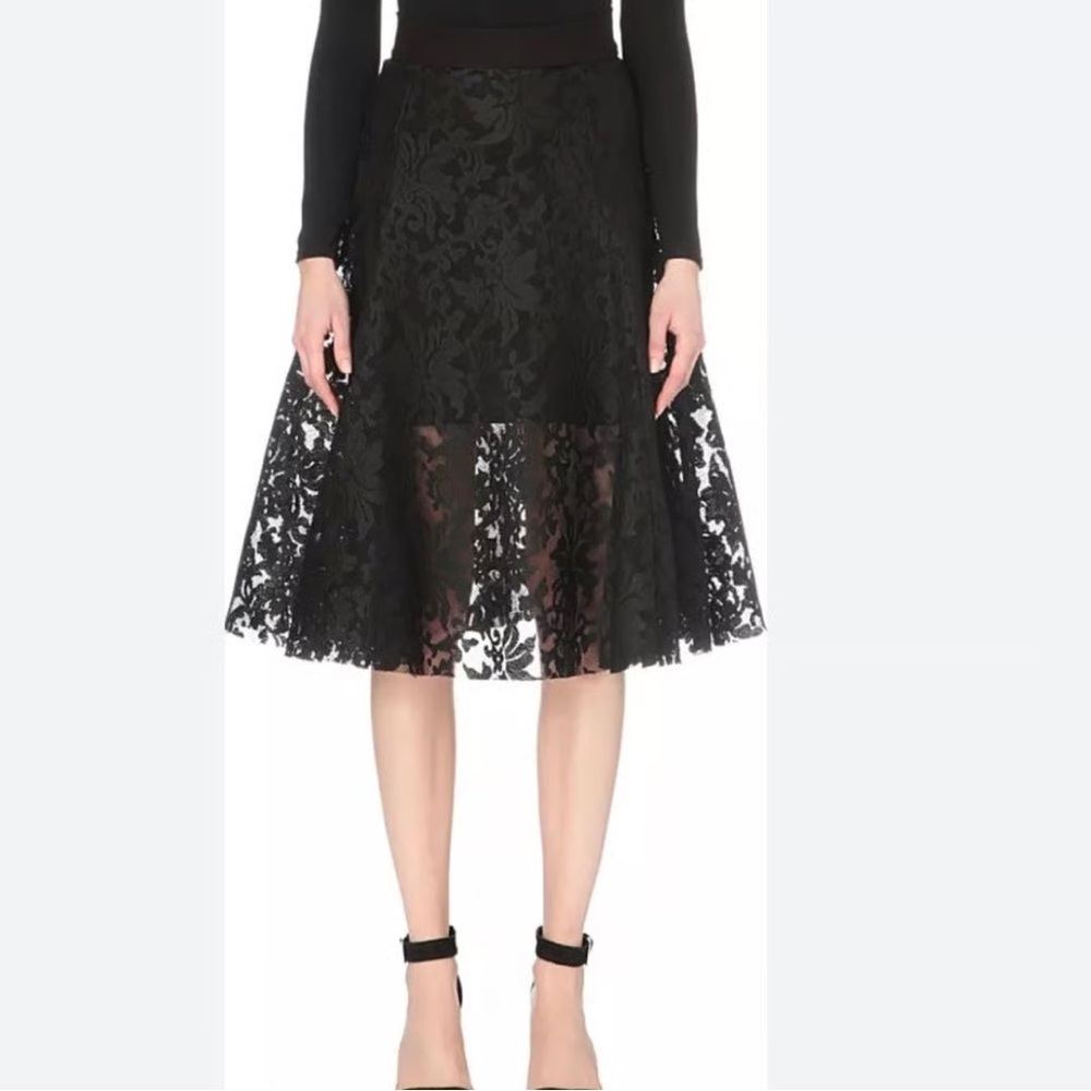 Maje Jirouette Black Lace A-Line Midi Skirt Size 2